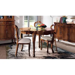 Esszimmer Set Stuhl Esstisch Garnitur rund Tische Stühle 4tlg Holztisch Echtholz - Braun