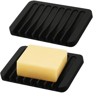 qingmeng Seifenschale Silikon, 2 Stück Seifenschale Schwarz mit Ablauf Seifenhalter Soap Holder Seifenablage Waschbecken Soap Dish Seifenschalen Seifendose Klein Dusche Soap Box Seifenbox