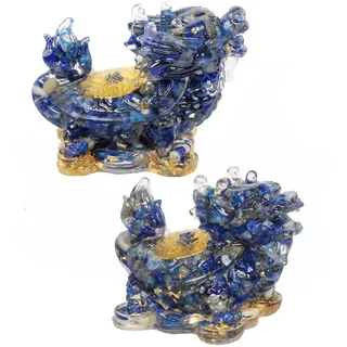 Nupuyai Lapislazuli Stein Drachen-Schildkröte Kristall Figur, Harz Goldmünze Drachen-Schildkröte Statue Geschenk für Reichtum, Edelstein Heilstein Feng Shui Deko für Büro Haus Garten, 2 Stück