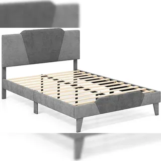 Costway Polsterbett 200 x 140 cm, Doppelbett mit Lattenrost & Kopfteil, Gepolstertes Bettrahmen, Bettgestell, Plattformbett für Erwachsene & Jugendliche - Grau