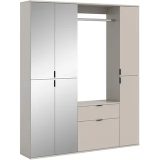 xonox.home – 3 TLG. Garderobenkombination Projekt X 152x193x34 cm in Kaschmir Melamin – Set mit Spiegelschrank, schmaler Kommode, Wandboard & Hochschrank – Kompakte Flurwand für strukturierte Ablage