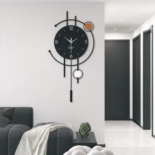 TWFJEL Modern Minimalistisch Wanduhr Kreativ ohne Tickgeräusche Dekorative Wanduhren Batteriebetrieben Schwarz Holzzifferblatt + Metallrahmen Pendeluhr für Wohnzimmer Schlafzimmer Büro Küche (S)