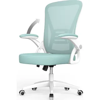 Bürostuhl – Ergonomischer Sitz – Sessel mit 90° klappbarer Armlehne – Lordosenstütze – höhenverstellbar - Grün - Grün