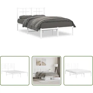 The Living Store Bettgestell mit Kopfteil Metall Weiß 120x200 cm - Weiß