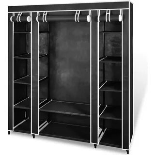 Stoffschrank mit Fächern Kleiderstangen 45×150×176 cm Schwarz - Schwarz