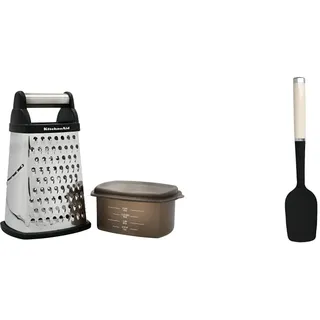 KitchenAid Vierkantreibe, 4-seitige Käsereibe aus Edelstahl mit Hobel, Reibe und Zesteur & Löffel-Pfannenwender, Küchenutensil aus Silikon, Hitzeresistent – Almond Creme, 24 x 8 x 118 mm