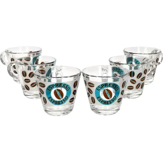 6er Set Cremona Glas-Espressotasse m. Henkel 60ml blau Becher