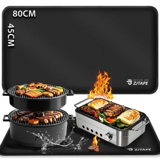 Feuerfeste Unterlage, Grillmatte Gasgrill - 80x45cm Faltbare Hitzeschutzmatte, Bodenschutz Grill Unterlag, Silikon-Glasfaser Wasserbeständige Grill Matte für BBQ Grills Boden Kamin Rasen