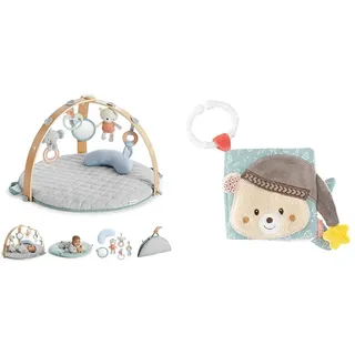 Ingenuity, Cozy Spot Loamy Spielmatte mit Spielbogen aus Holz & Fehn Soft Bilderbuch Bruno – Baby Fühlbuch aus Stoff mit Tier Motiven - Stoffbuch Spielzeug zum Aufhängen für Kinderwagen und Babyschale