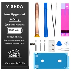 3800mAh Akku für iPhone 6 (2022 New Version), YISHDA Ultra High Capacity Replacement 0 Cycle Battery für iPhone 6 A1586,A1589,A1549 mit komplettem Profi-Reparaturwerkzeug-Set......