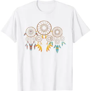 Bunte Federn Boho Indianer Schmuck Vintage Traumfänger T-Shirt