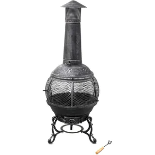 tepro Jacksonville Guss-Feuerstelle – Gartenkamin im spanisch-mediterranen Stil, Ø 52 cm, 140 cm Höhe, inklusive Funkenschutz & Schürhaken