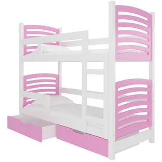 Feldmann-Wohnen Hochbett Osuna Kiefer weiß / rosa 81 / 188 / 169cm , Hellrosa, Weiß , Holzwerkstoff , 2 Schubladen , Rechteckig , 80x190 cm , Babymöbel & Kindermöbel, Kinderzimmer & Jugendzimmer, Kinderbetten, Hochbetten
