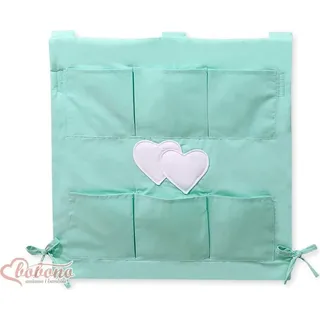 COT Tidy – Kinderbett-Organizer – 6 Fächer, 100 % Baumwolle, waschbar, hängende Herzen Mint