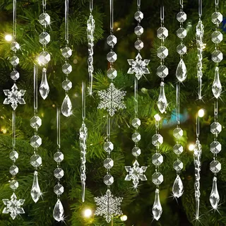 80 Stück Kristall-Weihnachtsornamente, Acryl-Schneeflocken-, Eiszapfen- und Tropfen-Ornamente für Weihnachtsbäume, ideal für Winterfeste, Weihnachtsfeiern, Frozen-Partys und Winterwunderland-Deko