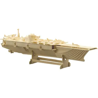 Pebaro 872 Holzbausatz Flugzeugträger, 3D Puzzle Schiff, Modellbausatz, Basteln mit Holz, Holzpuzzle, Bastelset, vorgestanzte Holzplatte, ausbrechen, zusammenstecken, fertig, Geschenkidee