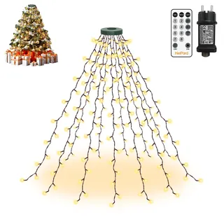 HeiPard Lichterkette Weihnachtsbaum 1.5m, 180LED 12 Stränge Christbaumbeleuchtung mit Ring, Timer 8 Leuchtmodi Wasserdicht Weihnachtsbeleuchtung außen innen für 90cm-150cm Tannenbaum - Warmweiß
