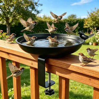 GZYYANG Vogeltränke für Balkongeländer, Vogeltränke hängend für Balkongeländer, Vogelbad Garten Halterung, Winterfest aus Eisen, Innenhof und Garten Futterstation Vögel für balkongeländer