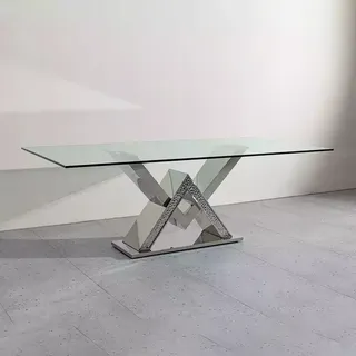 Luxus Esstisch Säulentisch Silber Esstische Esszimmer Tisch Glastisch