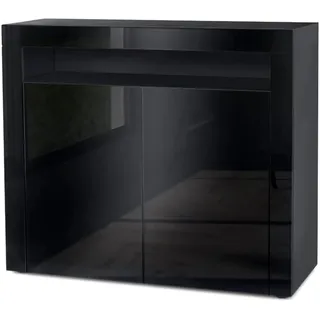 Kommode Valencia, Sideboard mit 2 Türen und 1 offenem Fach, Schwarz matt/Schwarz Hochglanz/Schwarz Hochglanz (108 x 92 x 40 cm) - Schwarz