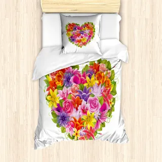 ABAKUHAUS Valentinstag Mantele, Blumen-Rosen-Blatt, Milbensicher Allergiker geeignet mit Kissenbezügen, 135 cm x 200 cm - 80 x 80 cm, Mehrfarbig