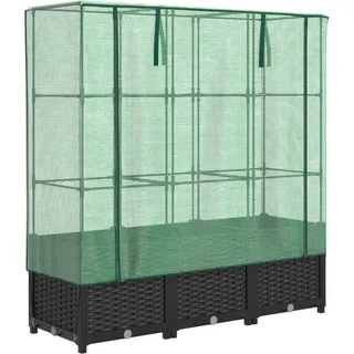 vidaXL Hochbeet mit Gewächshaus-Aufsatz Rattan-Optik Schwarz 120 x 138 x 40 cm