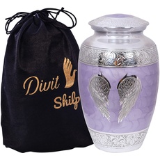 Divit Shilp Einäscherungsurne für menschliche Asche mit Samt Beutel, für Erwachsene bis 100 kg. (Lilac Angle Wings, Adult)(New)