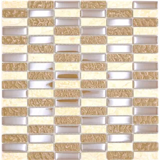 Naturstein Glasmosaik beige glänzend Wand Küche Bad Dusche WB87-SM128