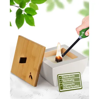 Wachsfresser Kerzenfresser Wachsfresser Outdoor Wachsfresser für Kerzenreste Schmelzfeuer Dauerkerze Betonkerze Tischkamin Deko aus Beton & Bambus | mahona
