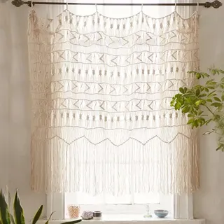 Flber Makramee-Vorhang, Makramee-Wandbehang, Boho-inspirierter Touch-Fenstervorhang, 132,1 cm B x 142,2 cm H