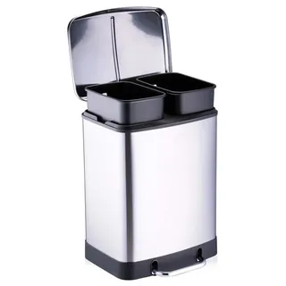 Dirt Devil Tretmülleimer 2 x 12L – Mülleimer 2 Fächer – Mülltrennsystem Abfalleimer mit Soft Close – Edelstahl - 36,9 x 34,3 x 50,3 CM – Silber - Silber
