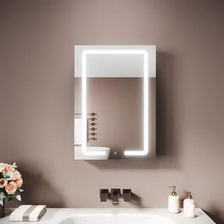 Sonni Einzeltür-Eisenspiegelschrank 50 x 70 x 13 cm, grau gesprenkelt, inklusive Kosmetikablage und Vergrößerungsspiegel - Grau