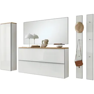 Garderobe , Weiß , Holz, Glas, Holzwerkstoff , 6-teilig , Balkeneiche , furniert , 285x195x31 cm , Goldenes M, Made in Germany, DGM-Klimapakt , Garderobe, Garderoben-Sets & Garderoben-Serien, Garderoben-Sets
