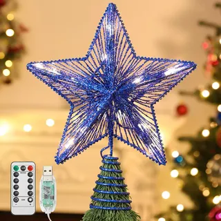 Lewondr Weihnachtsbaum Stern Spitze, 25,4cm Spitze Weihnachtsbaum Stern Batteriebetrieb Beleuchtung Weihnachtsdeko Tannenbaum Spitze Stern für Weihnachtsbaumspitze Hause Kaufhaus Innen, Blau