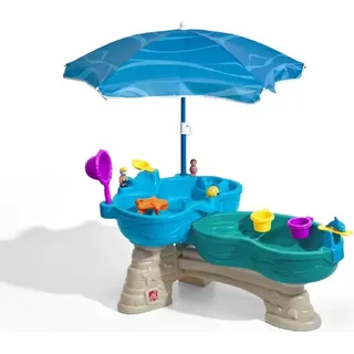 STEP2 Spill & Splash Seaway Wasserspieltisch | Großer Wassertisch mit 11-teiligem Zubehör Set & Sonnenschirm | Garten Wasser Spieltisch für Kinder in - Grau