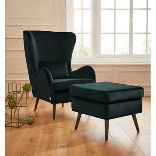 Home Affaire Ohrensessel Salla Fellimitat 78 x 118 x 94 cm Grün mit Hocker