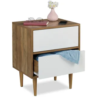 Relaxdays Schränkchen mit 2 Schubladen, Wohn- & Schlafzimmer, Sideboard, HBT 59,5x48x39,5 cm, Kommode modern, braun/weiß