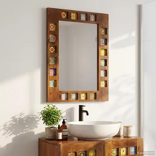 vidaXL Badezimmer Spiegel Walnuss 50 x 70 x 2,5 cm Massivholz Mango - Weiß