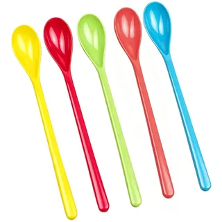 HDFHDF 5 Stück Plastik Esslöffel Eierlöffel Kunststoff Kaffeelöffel Dessertlöffel Langer Löffel Esslöffel Joghurt Bunt 18cm
