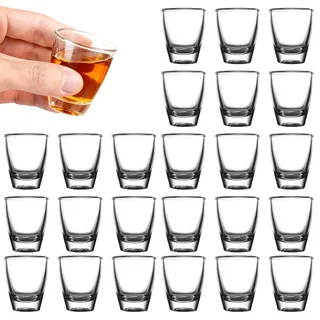 24 Stück Schnapsgläser Glas, 35ml Schnapsgläser, Hartglasbecher,Direkter Trinkbecher, mit Dickem Boden, Party Zubehör Kleines Schnapsglas, für Schnäpse, Wodka, Ouzo, Sambuca, Spülmaschinenfest