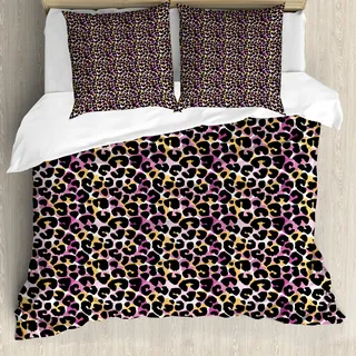 ABAKUHAUS Leopard-Druck Bettbezug, Wilde Exotic Animal, Milbensicher Allergiker geeignet mit Kissenbezügen, 155 cm x 220 cm - 80 x 80 cm, Mehrfarbig