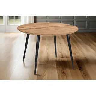 Runder Esszimmertisch Akazie naturfarben Schweizer Kante 120 cm vierfuß-Gestell CARA - Naturbelassen
