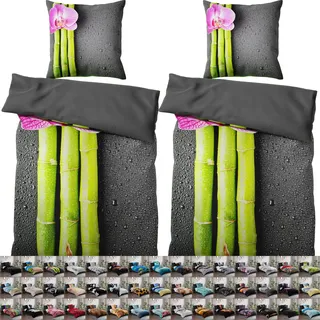 SANILO® Bettwäsche 135x200 cm, 100% feinste Baumwolle, 4-teilig, Bettbezug, Kissenbezug 80x80cm - Asia