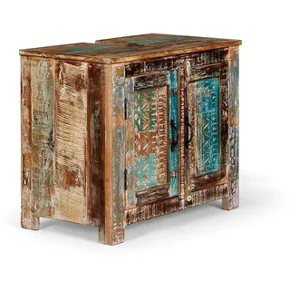 Woodkings Waschbeckenunterschrank Blue Lagoon | Farbiger Badschrank 70x61x40 cm aus Massivholz Mango bunt rustikal Badmöbel