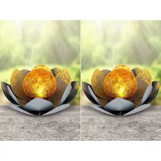 2er Set Ausgefallene LED Solarleuchten Deko Garten & Balkon, Seerose Grau Ø25cm