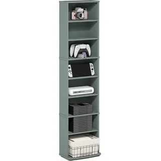 Furinno Jaya DVD-Regal, CD-Rack, 8-stufiges Medienregal mit verstellbaren Böden, hoher schmaler DVD-Schrank für CD/Blu-ray, für Wohnzimmer, Homeoffice, Salbeigrün