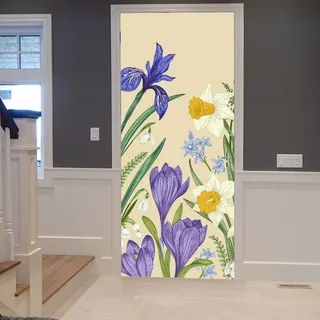 A.Monamour Türtapete Selbstklebend Türfolie Türposter 3D Frühlings Blumen Iris Krokus Narzisse Schneeglöckchen Maiglöckchen Botanisch Vinyl Folie Türdeko Tapete Wandbild Türaufkleber 83x204cm