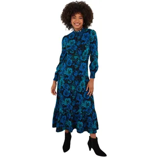 Joe Browns Damen High-Neck Vintage Frill Floral Jersey Midi Dress Lässiges Kleid, blau, 38