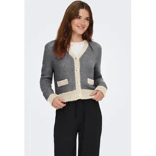Strickjacke ONLY "ONLMAGGIE LIFE LS V-NECK CARDI CC KNT", Damen, Gr. M, grau (medium grau melange detail:birch contrast), Strick, Obermaterial: 70% Polyester, 21% Nylon, 8% Wolle, 1% Elasthan, meliert, regular fit, V-Ausschnitt, Strickjacken Strickjacke