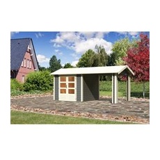 Karibu Holz-Gartenhaus Timra Terragrau Satteldach Lackiert 240 cm x 244 cm